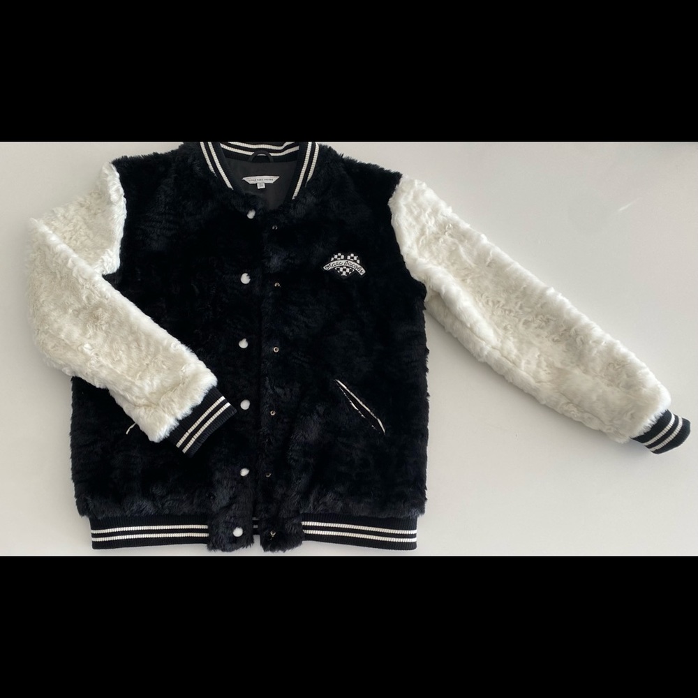 Marc Jacobs Girls Black Faux Fur Varsity Jacket